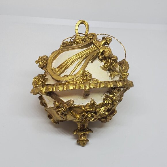 Vintage Gold Cream world orb Christmas tree ornament - Picture 4 of 6